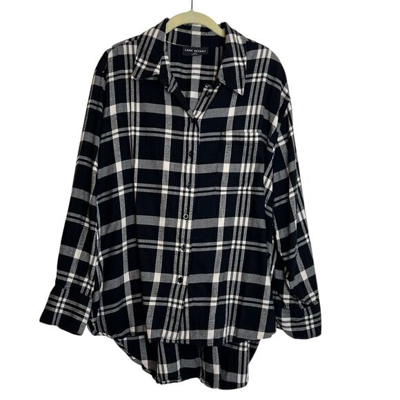 Lane Bryant Womens Flannel Shirt Size 18/20 Black White Plaid Button Up - Picture 1 of 6
